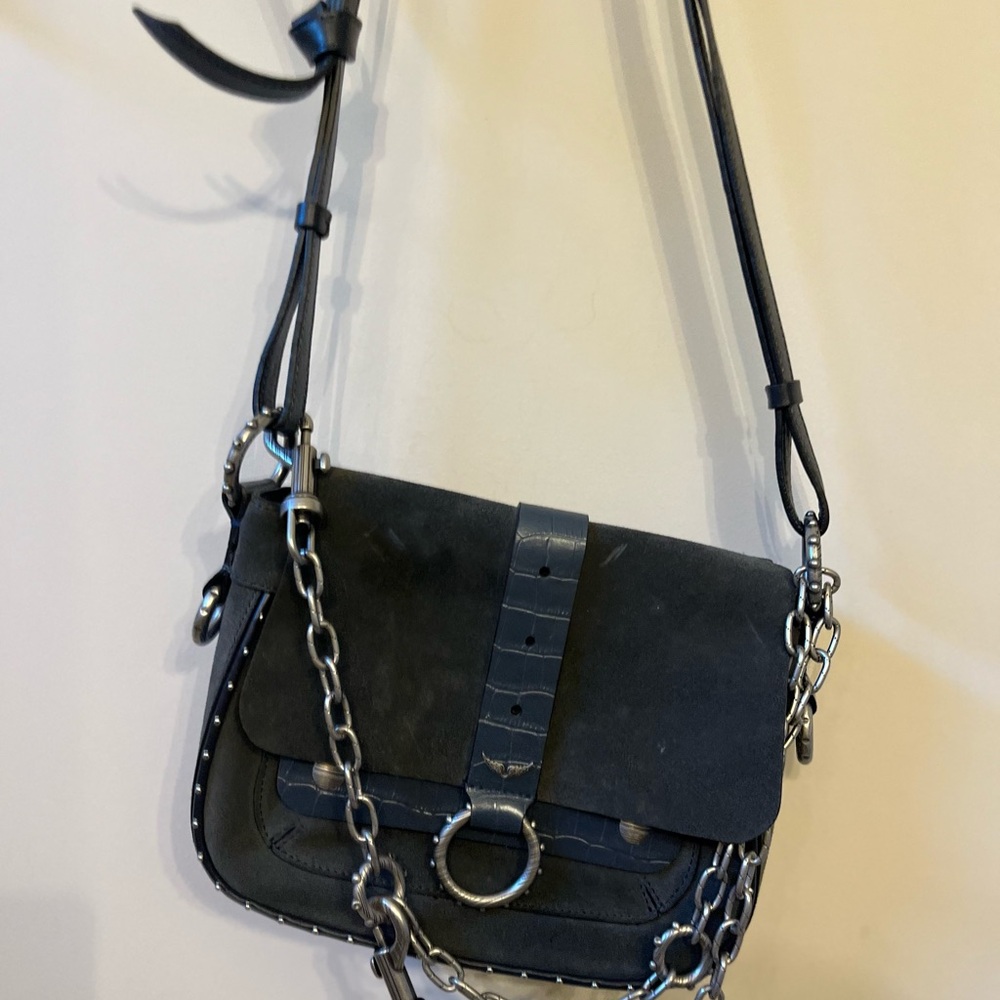 Zadig & Voltaire Suede & Leather Satchel with Chain Detail